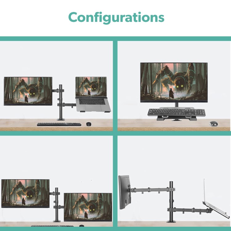 Dual Monitor Arm for Monitors up to 32 inch & Laptop/Tablet Shelf