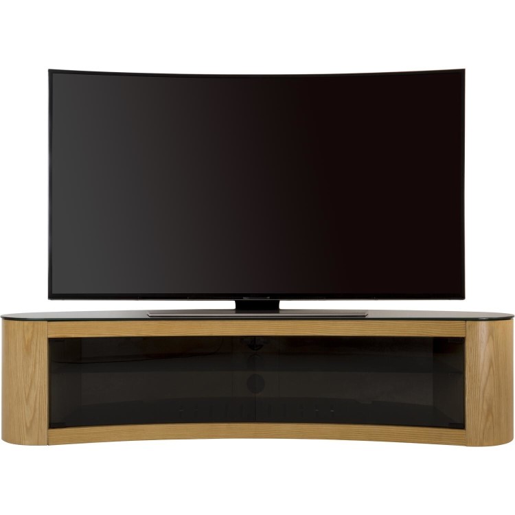 Bay Affinity Curved TV Stand 1500 Oak / Black Glass