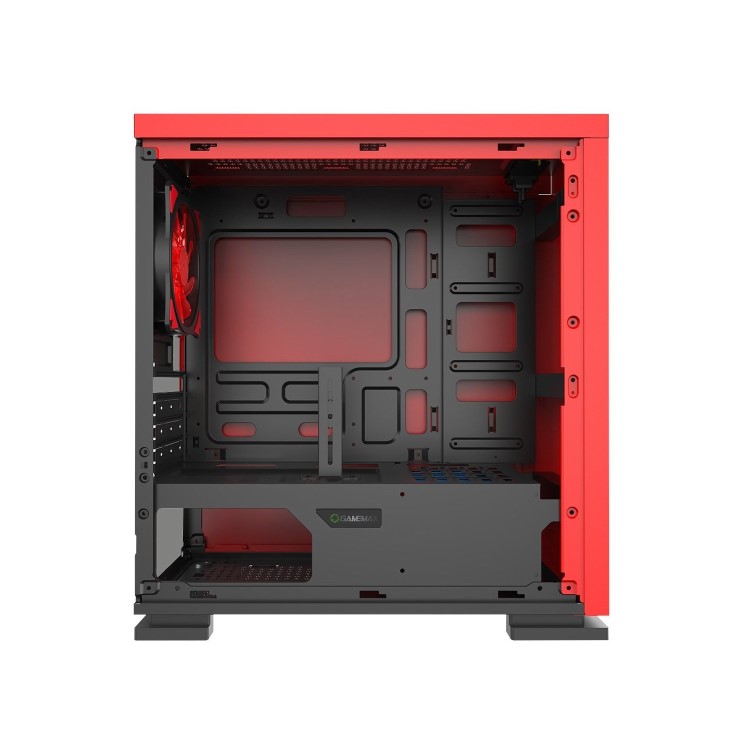 Game Max Expedition Red Gaming Matx PC Case Rear LED Fan & Full Side Window