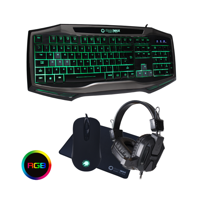 Game Max Raptor RGB Keyboard & Mouse Black Headset & Mouse Mat