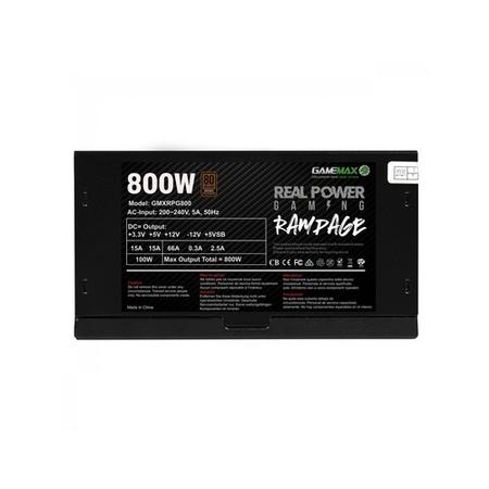 GAMEMAX RPG Rampage 800W PSU, 140mm Ultra Silent Fan, 80 PLUS Bronze, Non Modular, Flat Black Cables, Japanese TK Main Capacitor Fitted