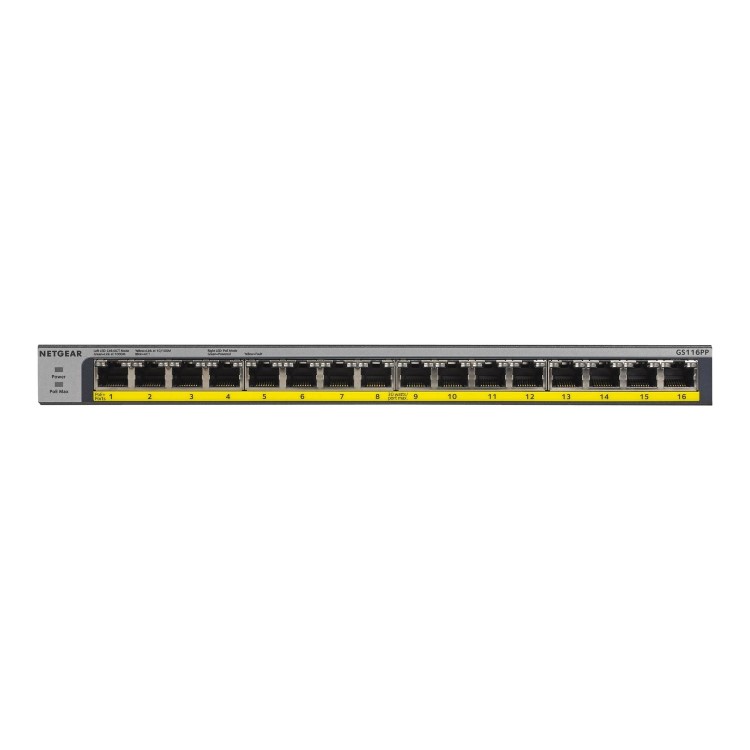 Netgear GS116LP 16-Port x 10/100/1000 PoE+ DC Power Rack Mountable Network Switch