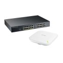 GS1915-24EP-90AX Zyxel GS1915-24EP 24-Port Smart Managed PoE+ Switch Bundle with NWA90AX WiFi 6 Dual-Radio PoE WAP White