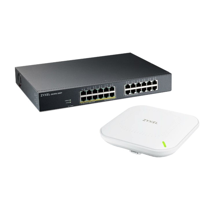 Zyxel GS1915-24EP 24-Port Smart Managed PoE+ Switch Bundle with NWA90AX WiFi 6 Dual-Radio PoE WAP White