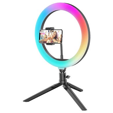 10" RGB LED Ring Light with Tripod Stand Phone Holder and Remote - electriQ
