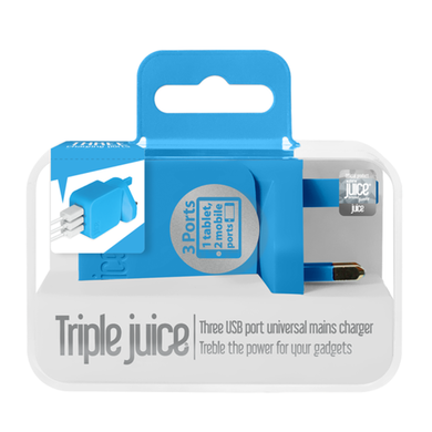 Juice Triple USB Mains Charger - Blue