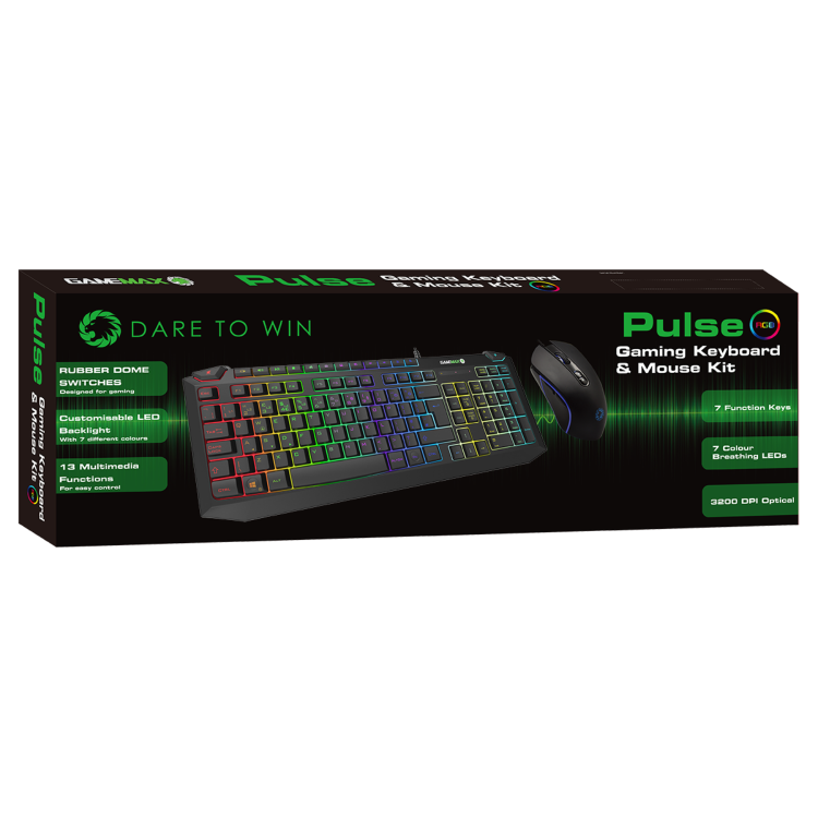 GRADE A1 - GameMax Pulse 2in1 Kit 7 Colour RGB Wired Gaming Keyboard with Pulsing Mouse