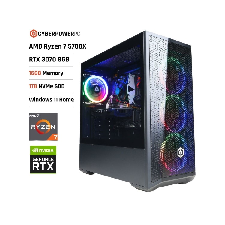 CyberpowerPC NR640 AMD Ryzen 7 5700X NVDIA GeForce RTX 3070 16GB RAM 1TB SSD Windows 11 Home Gaming PC 