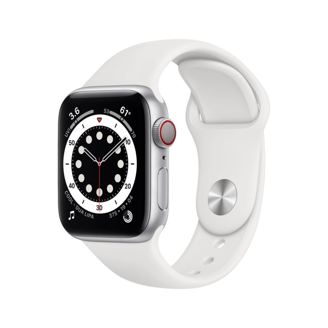 Apple Watch Series 6 GPS + Cellular - 40mm Silver Aluminium Case with White Sport Band - Regular