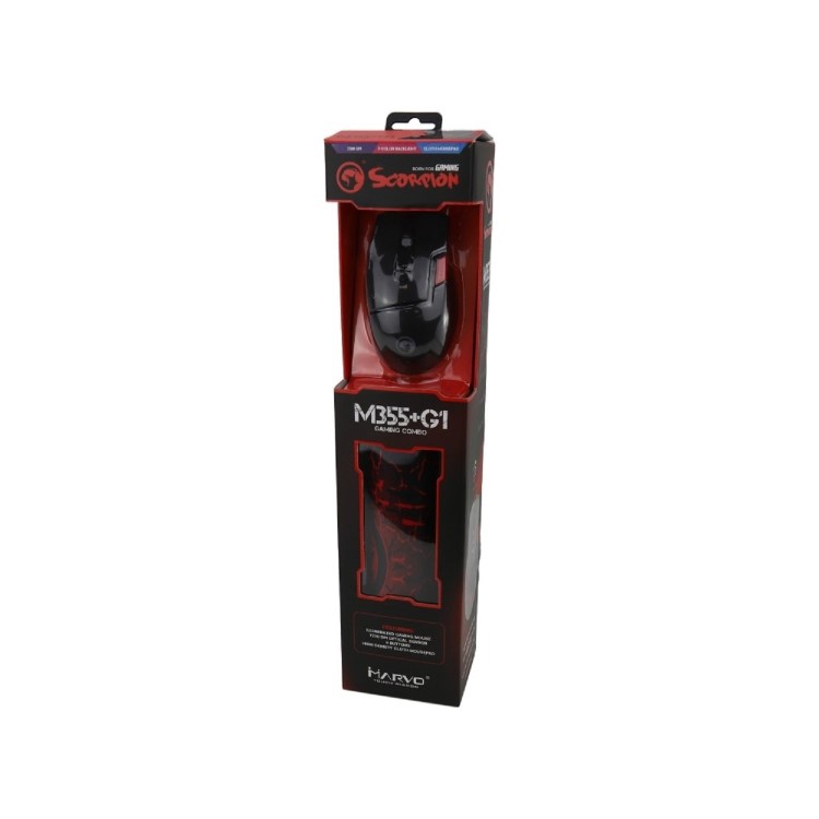Marvo Scorpion M355 Optical Red Backlight Wired Gaming Mouse and Mouse Pad