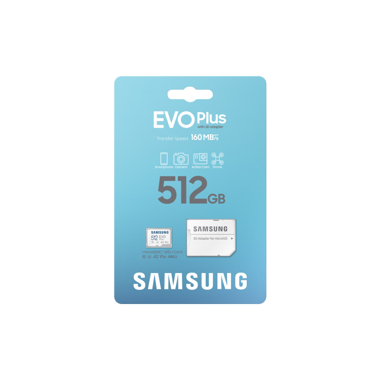 Samsung EVO Plus 512GB MicroSDXC Memory Card + microSD to SD adapter