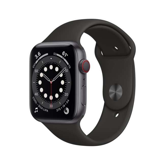 Apple Watch Series 6 GPS + Cellular - 44mm Space Grey Aluminium Case with Black Sport Band - Regular