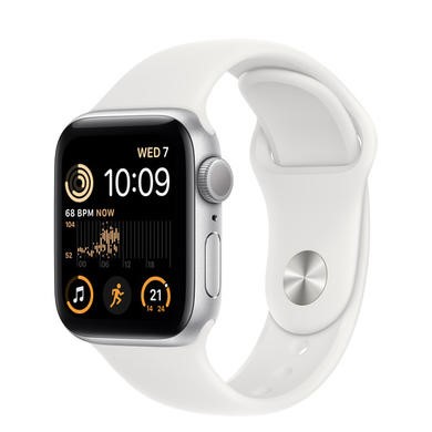 Apple Watch SE 2022 GPS 44mm Silver Aluminium Case with White Sport Band - Regular