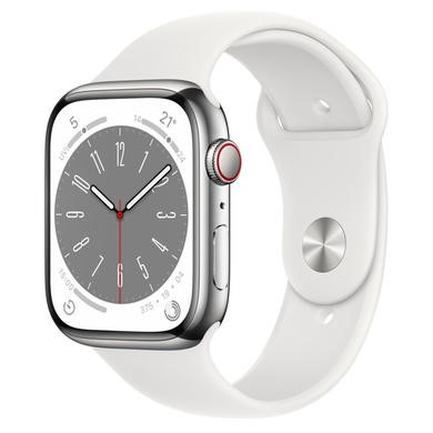 Apple Watch Series 8 GPS + Cellular 45mm Silver Stainless Steel Case with White Sport Band - Regular