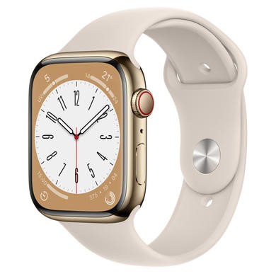 Apple Watch Series 8 GPS + Cellular 45mm Gold Stainless Steel Case with Starlight Sport Band - Regular