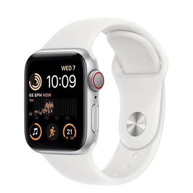 Apple Watch SE 2022 GPS + Cellular 40mm Silver Aluminium Case with White Sport Band - Regular