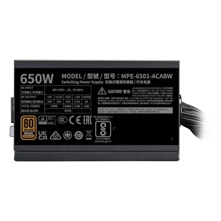 Cooler Master MWE 650 V3 650W Non-Modular 80 PLUS Bronze Power Supply