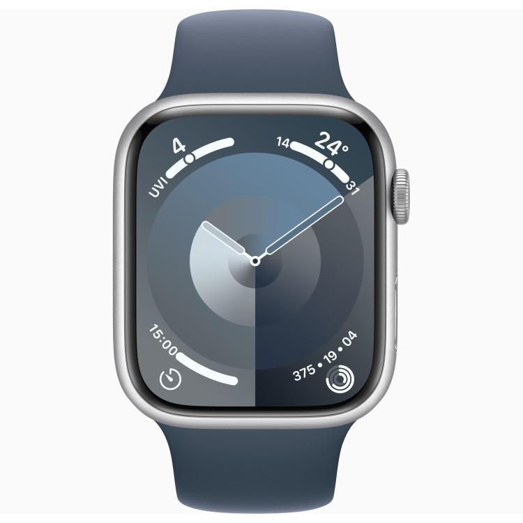 Apple Watch Series 9 GPS 41mm Silver Aluminium Case with Storm Blue Sport Band - M/L