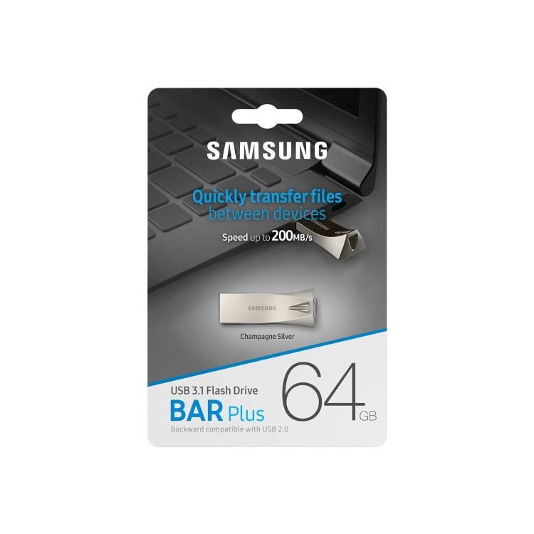 Samsung Bar Plus 64GB USB 3.1 3.2 Flash Drive - Silver