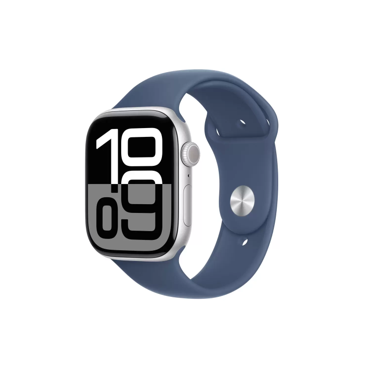 Apple Watch Series 10 GPS 46mm Silver Aluminium Case with Denim Sport Band - S/M