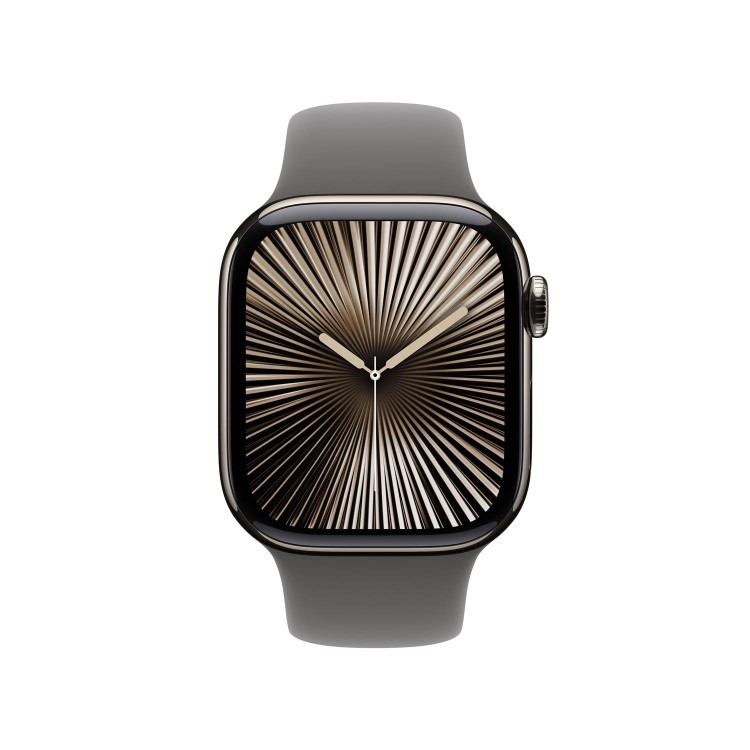 Apple Watch Series 10 GPS + Cellular 42mm Natural Titanium Case with Stone Grey Sport Band - S/M