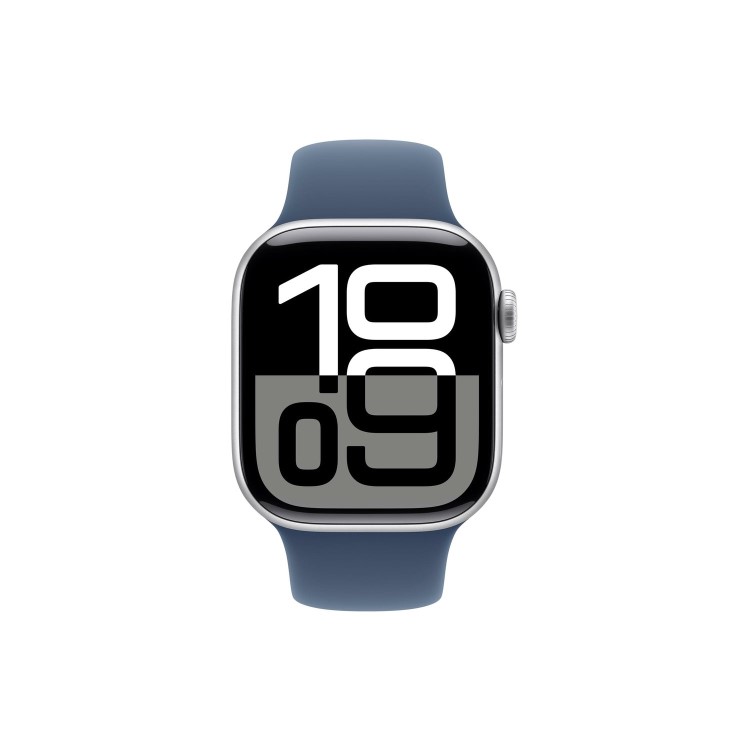 Refurbished Apple Watch Series 10 GPS + Cellular 46mm Silver Aluminium Case with Denim Sport Band - S/M