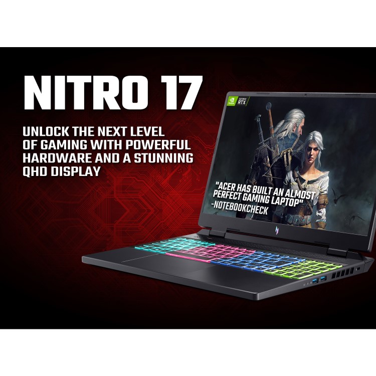 Acer Nitro 17 AMD Ryzen 7 32GB RAM 512GB SSD 1TB SSD RTX 4070 165Hz 17.3 Inch QHD Windows 11 Gaming Laptop