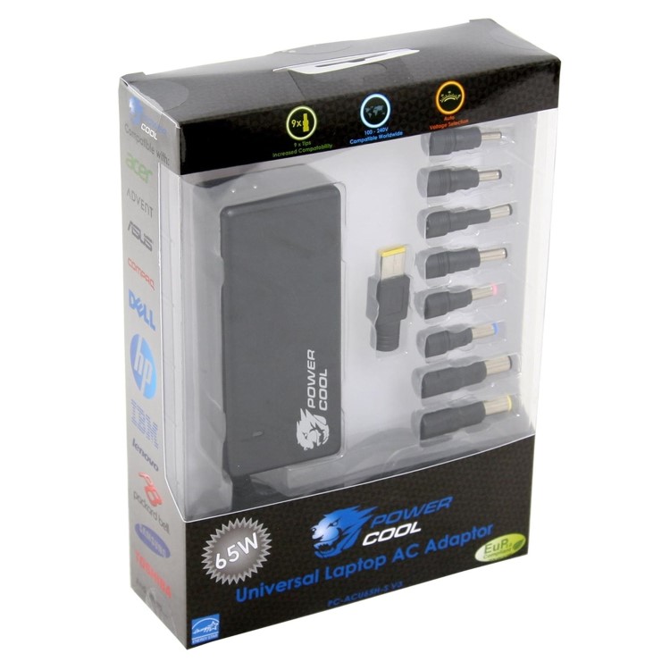 PowerCool 65W Universal Multi Laptop Charger with 8 Tips