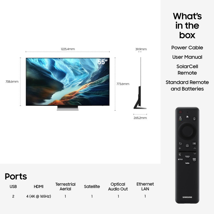 Samsung QE55S90HAEXXU 55" OLED 4K Smart TV – Samsung S90H Ultra HD HDR TV with Dolby Atmos AI Processor & 165Hz Gaming