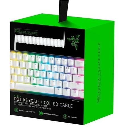 Razer PBT Keycap Set - Mercury White with Matching Coiled Cable