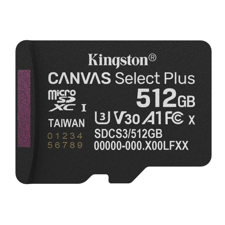 Kingston Canvas Select Plus 512GB microSDXC UHS-I Memory Card + microSD to SD adapter