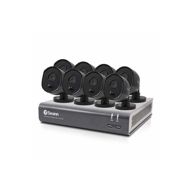 Swann CCTV System - 8 Channel 1080p HD DVR with 8 x 1080p HD Black Cameras & 1TB HDD