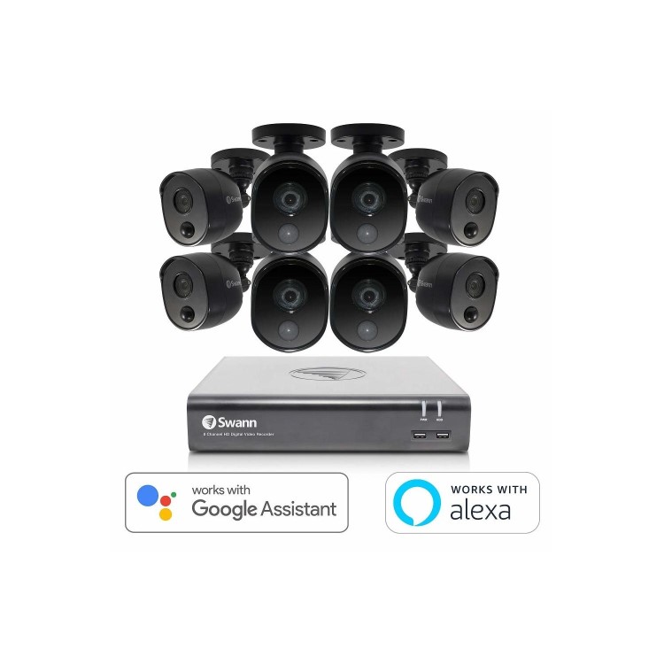 Swann CCTV System - 8 Channel 1080p HD DVR with 8 x 1080p HD Black Cameras & 1TB HDD