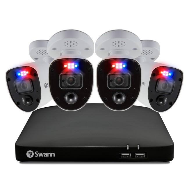 GRADE A1 - Swann CCTV System - 8 Channel 4K DVR wtih 4 x 4K Enforcer Spotlight Cameras & 2TB HDD