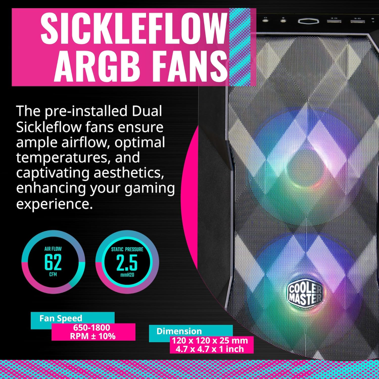 Cooler Master MasterBox TD300 Mesh RGB Mini Tower Gaming PC Case Black