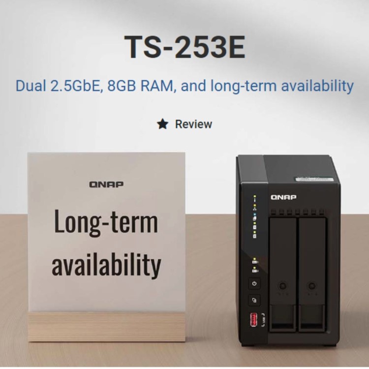 QNAP TS-253E 8GB RAM with 16TB Installed Storage 2 Bay SATA Desktop NAS