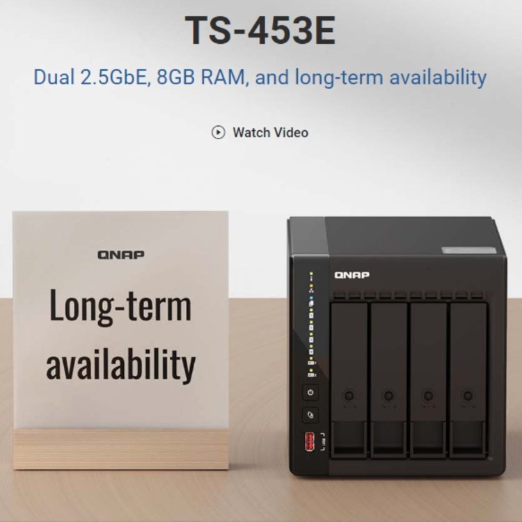 QNAP TS-453E 8GB RAM with 24TB Installed Storage 4 Bay SATA Desktop NAS Storage
