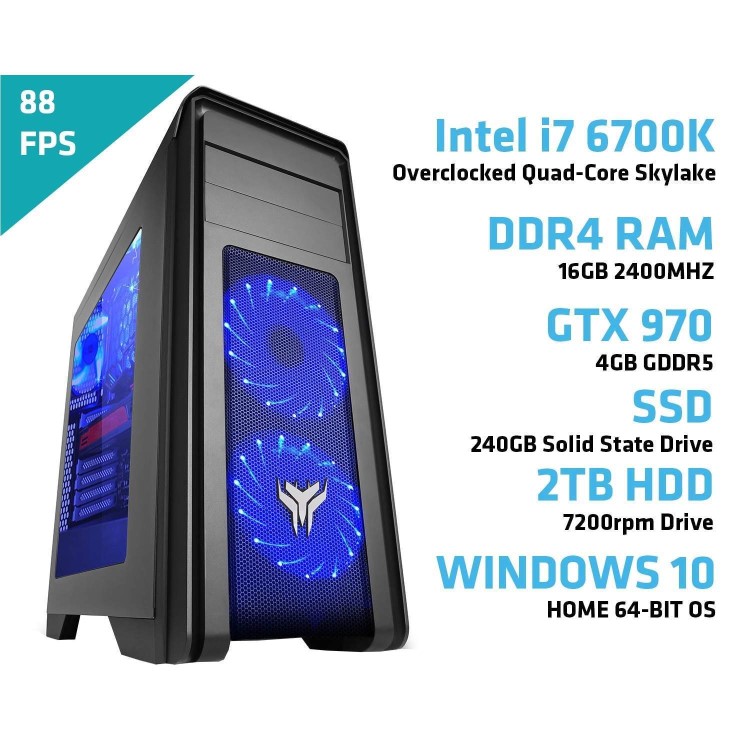Yoyotech Warbird G Series Intel Core i7-6700K 16GB DDR4 2TB HDD 240GB SSD Nvidia GTX 970 Windows 10 Gaming Desktop