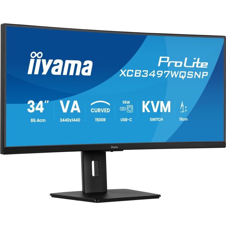 iiyama ProLite XCB3497WQSNP 34" VA UltraWide QHD USB-C KVM Height-Adjustable Curved Monitor