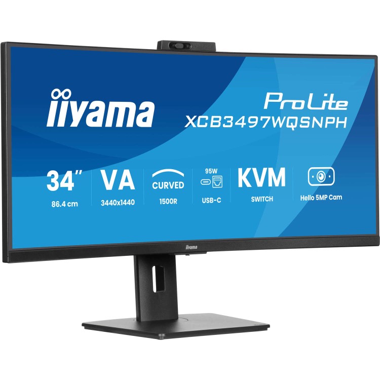 iiyama ProLite XCB3497WQSNPH-B1 34" VA UltraWide Quad HD USB-C KVM Height-Adjustable Curved Monitor