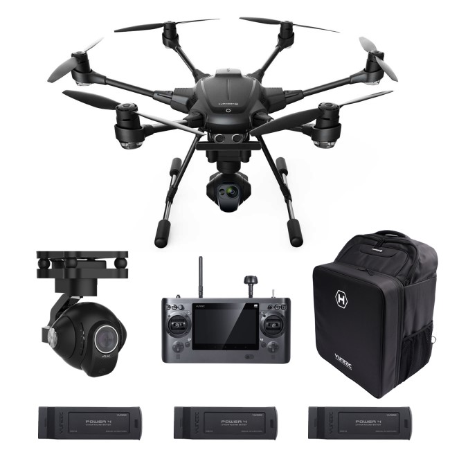Yuneec Typhoon H Pro Real Sense Collision Avoidance Camera Drone With CGOET Thermal Camera GCO3+ 4K Camera Three Batteries & Softshell Backpack