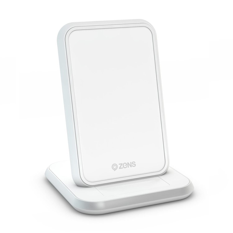 Zens Aluminium Stand 10W Wireless Charger with Built In USB Charging Port - White