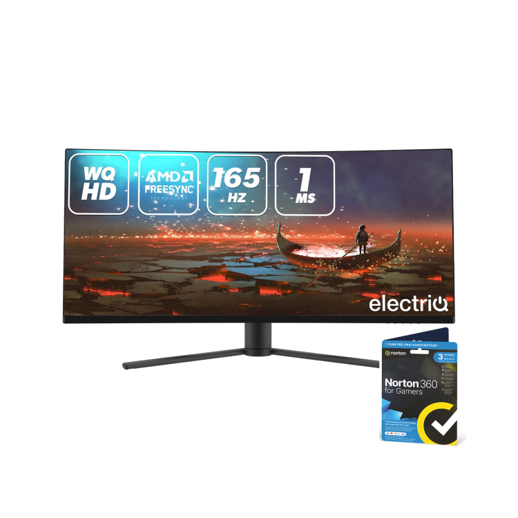 electriQ 34" QLED WQHD 165Hz 1ms UltraWide Curved Gaming Monitor