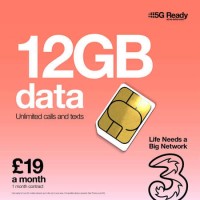 Three 12GB Data SIM Only Contract 1 Month