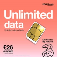 Three Unlimited Data SIM Only Contract 1 Month