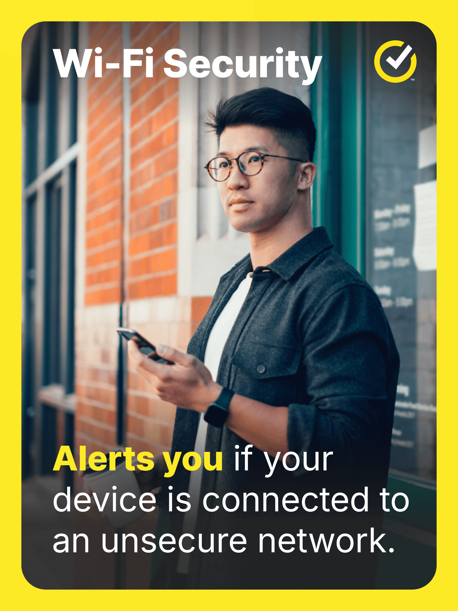 Norton Wi-Fi Security alerting a mobile user about an unsecured network