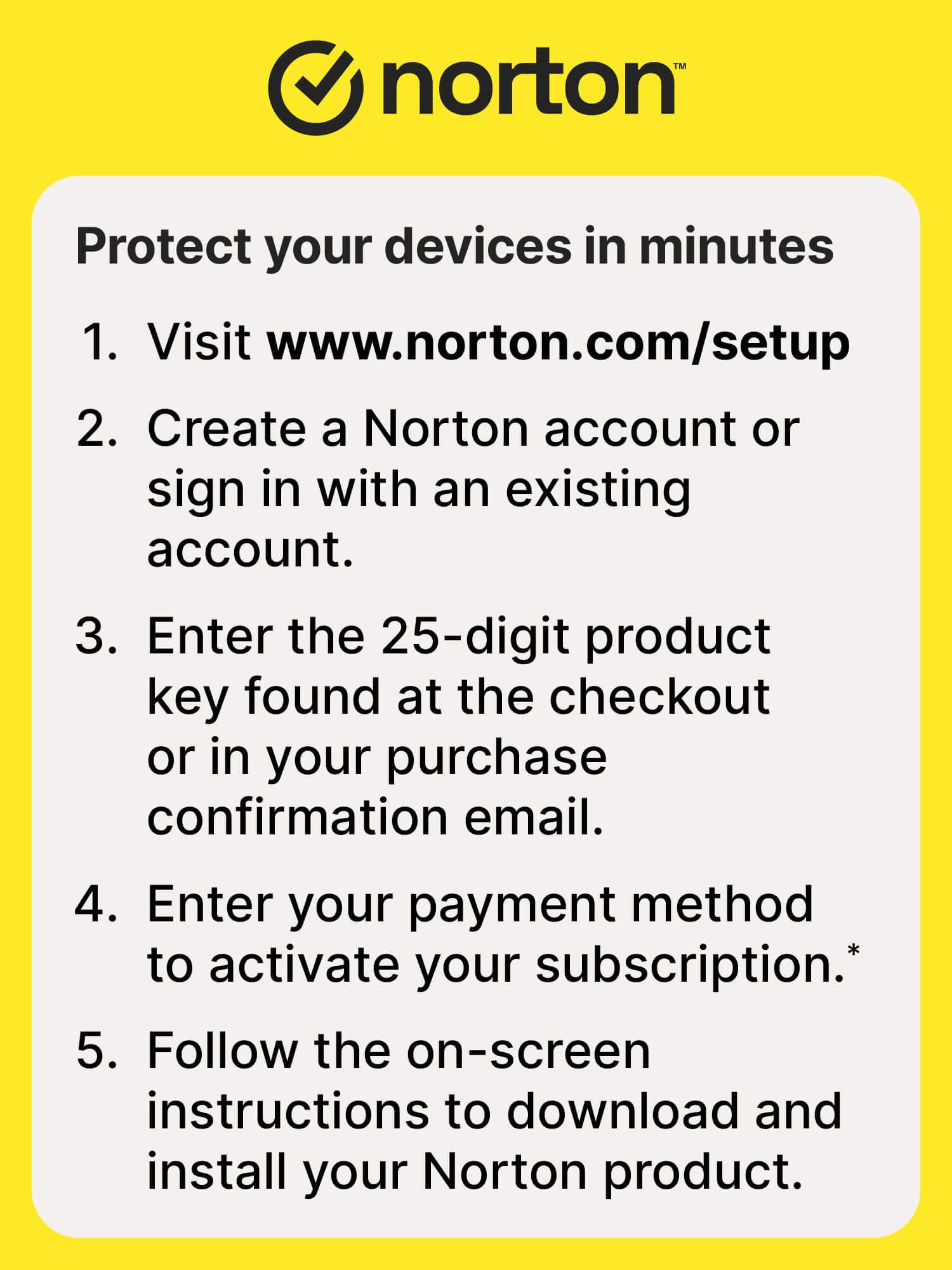 Norton product activation steps for a 12-month subscription