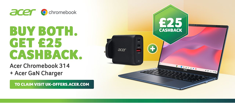 Acer Chromebook 314 and GaN Charger £25 Cashback Offer