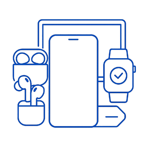 Phone with earbuds, watch and laptop