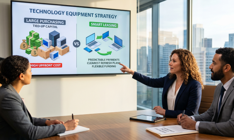 Office workers using leased business technology